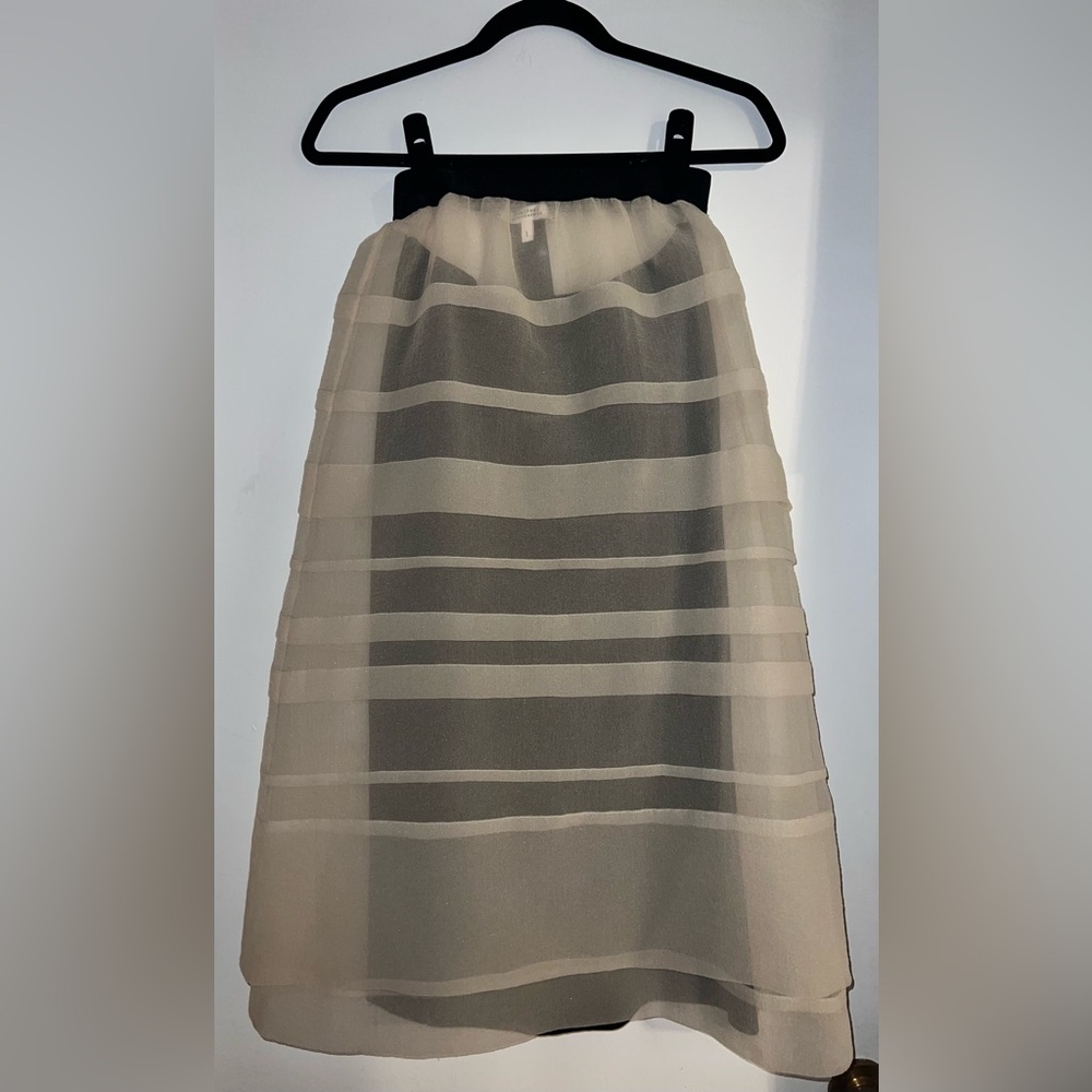 Chic Cream Striped Midi Skirt
